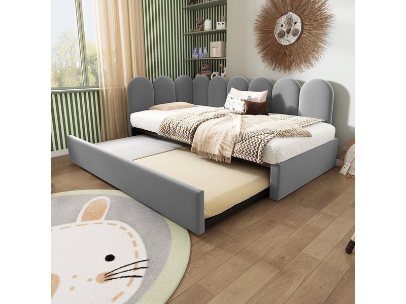  Lit gigogne gris avec sommier à lattes, lit principal 90x200 cm et lit secondaire 90x190 cm  - Conforama E