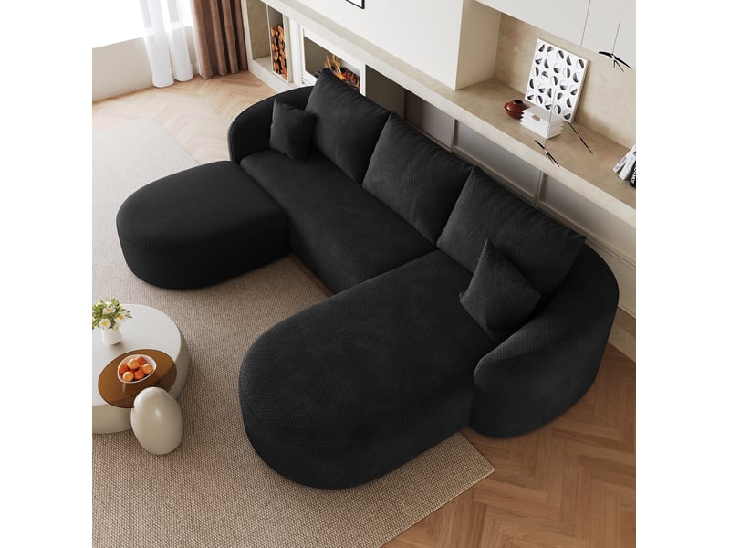  Canapé d'angle en u 5 places noir en chenille 266 x 168 x 85 cm  - Conforama C
