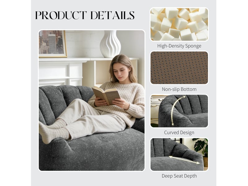  Canapé poire modenvie à motif patte d’ours ciel étoilé, gris, avec accoudoirs, 140 x 98 x 61 cm, tissu flanelle  - Conforama E
