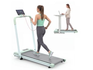 Tapis de course 112,5x50x93,5 cm vert en acier, pliable 3 en 1 pour marche, poste de travail et course