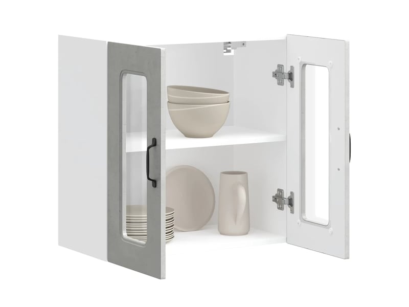 Armoire murale de cuisine avec porte en verre kalmar gris béton shl434 - Conforama E