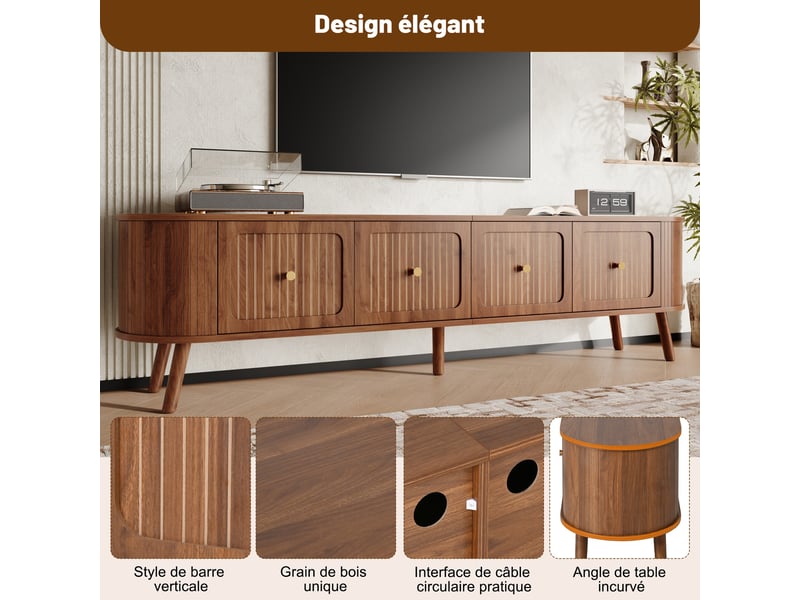  Meuble tv noyer, rangement, design moderne, angles arrondis, façade texturée, structure robuste - 180x38x47cm - salon  - Conforama C