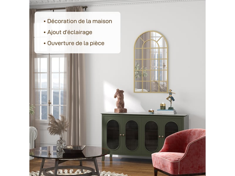  Miroir verrière arche style industriel fenêtre arcade métal 110 x 65 cm doré  - Conforama D