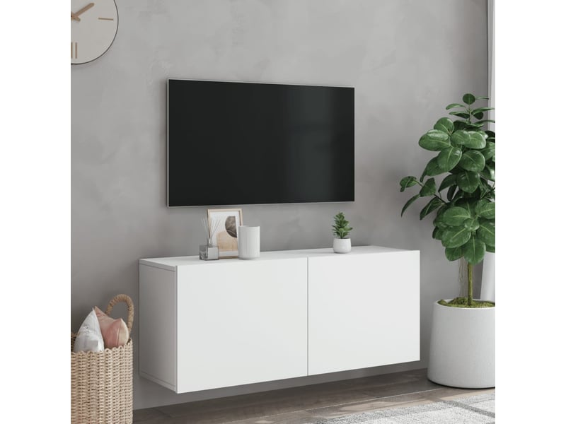  Meuble tv - banc tv - meuble de rangement mural blanc 100x30x41 cm  - Conforama C