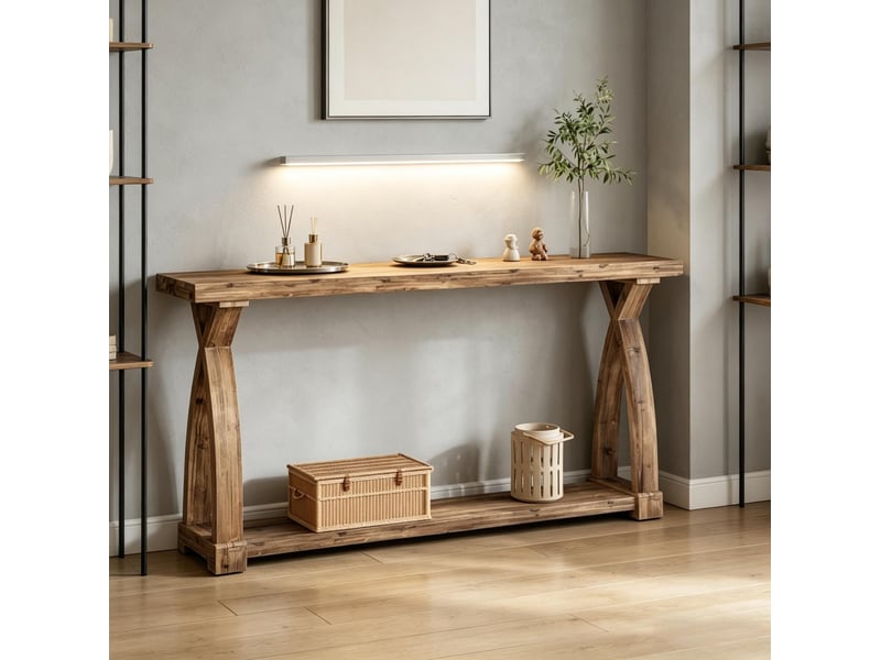  Table console en bois marron 160 cm à deux niveaux, style campagne élégant pour l'entrée ou le salon  - Conforama E