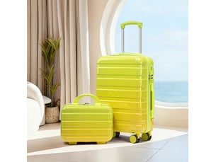 Lot de 2 valises rigides 20 pouces en polycarbonate vert avec trousse 14 pouces et serrure à code, voyage organisé