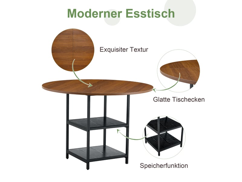 Ensemble table ronde et 4 chaises, table à manger 107 cm avec double rangement, sièges noirs rembourrés, style industriel - Conforama D