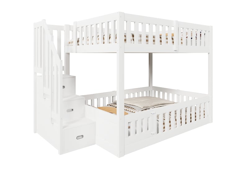  Lit superposé 140x200 cm blanc avec escalier de rangement  - Conforama A