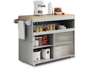Desserte de cuisine 122x46(69)x91 cm grise avec plateau rabattable et roulettes