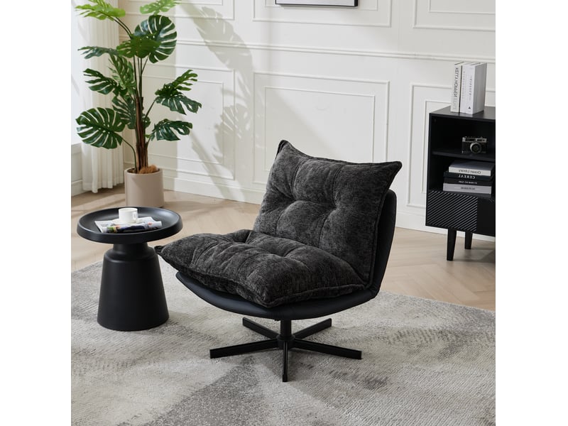  Fauteuil relax pivotant avec dossier inclinable 3 positions et mousse à mémoire, base métallique noire, gris foncé  - Conforama E