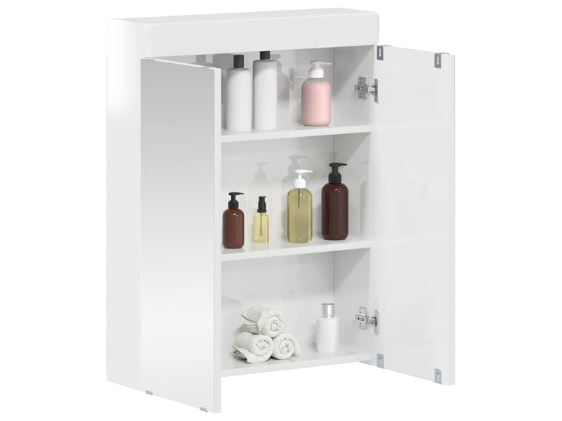 Amoire de salle de bain avec miroir, cabinet de salle de bain tulum blanc brillant cf64960 - Conforama C