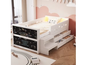 Lit avec rangement 90x200 cm <strong>HAVRYA</strong> <strong></strong> coloris blanc