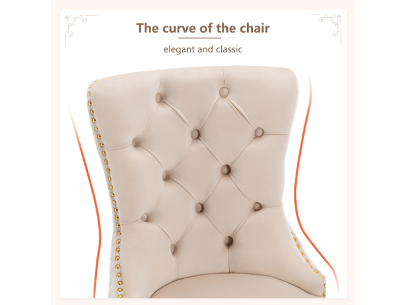  Lot de 4 chaises de salle à manger,50,5x45x95 cm,velours,beige et doré  - Conforama E