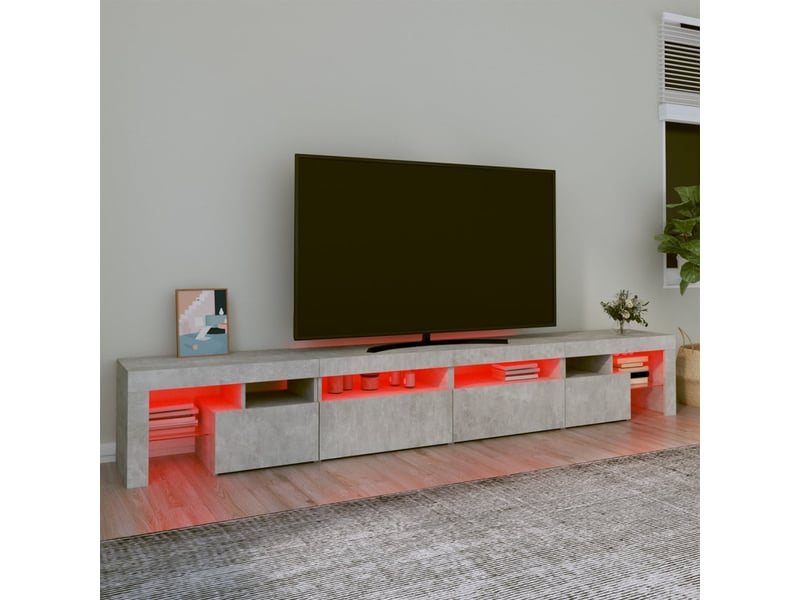  Meuble tv - banc tv - meuble de rangement avec lumières led gris béton 260x36,5x40 cm  - Conforama E