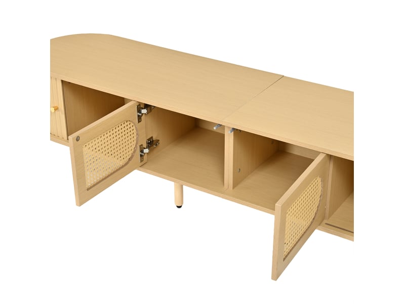  Meuble tv avec portes effet rotin 180x40x40 cm coloris bois clair  - Conforama E