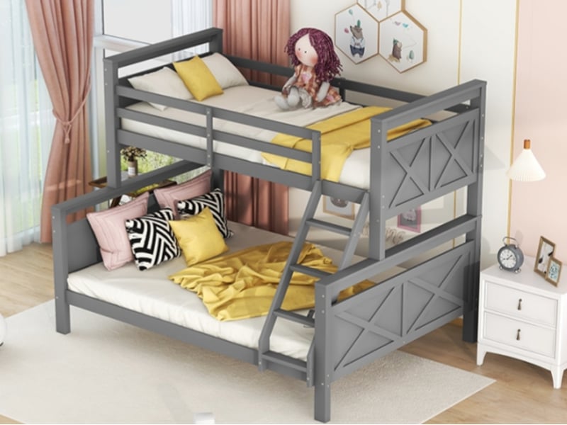  Lit superposé,90x200 et 140x200 cm,convertible,échelle,barrière,pin,gris  - Conforama D