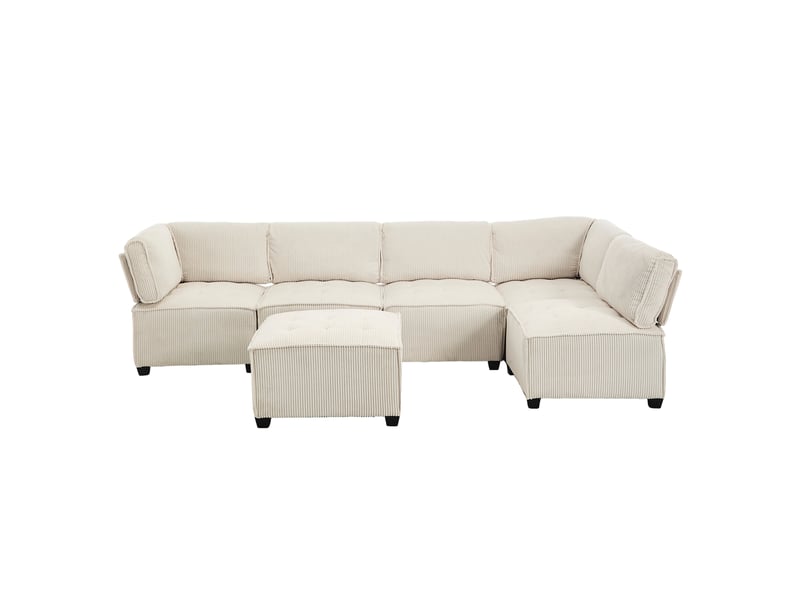  Canapé d'angle panoramique convertible 6 places velours beige canapé d'angle beige - Conforama A
