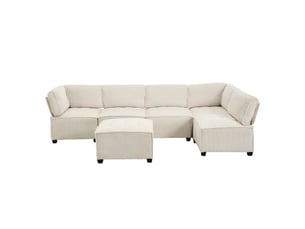 Canapé d'angle panoramique convertible <strong>MERAX</strong> <strong>canapé d'angle beige</strong> 6 places Velours beige