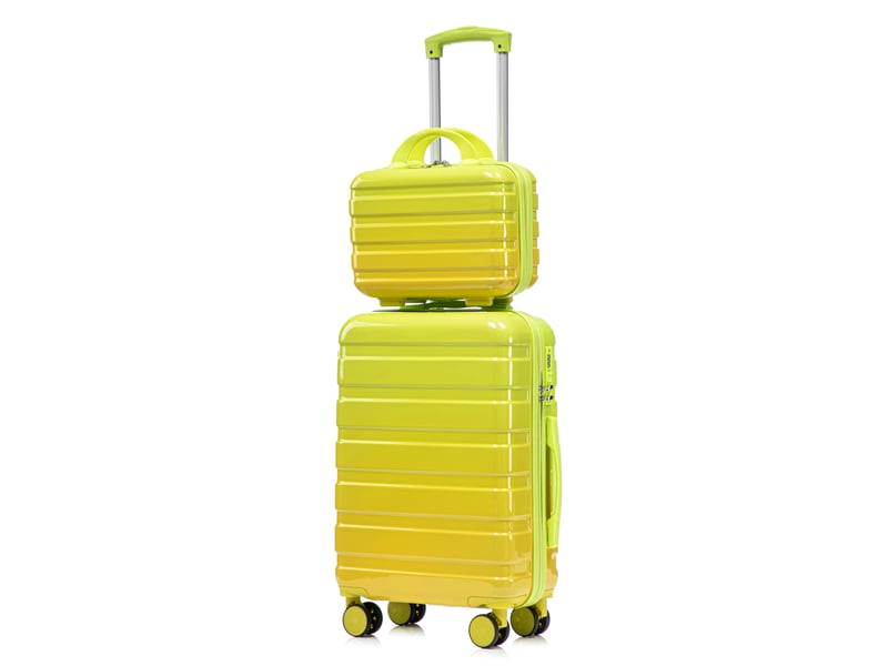 Lot de 2 valises rigides 20 pouces en polycarbonate vert avec trousse 14 pouces et serrure à code, voyage organisé - Conforama A