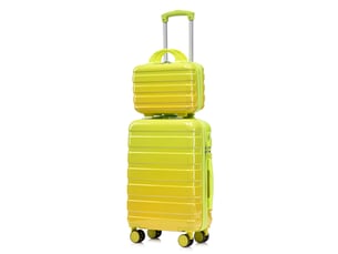 Lot de 2 valises rigides 20 pouces en polycarbonate vert avec trousse 14 pouces et serrure à code, voyage organisé
