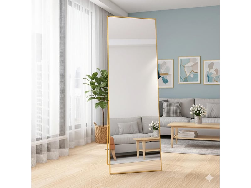  Miroir sur pied 162x53cm doré - miroir mural pleine longueur - cadre en alliage d'aluminium - verre trempé hd anti-explosion  - Conforama B