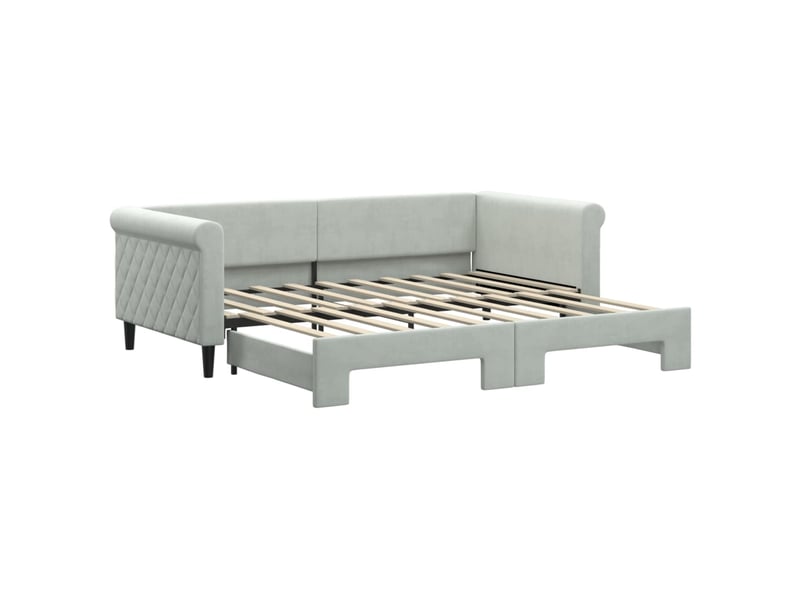  Lit simple- lit adulte -  lit de jour avec lit gigogne gris clair 90x190 cm velours  - Conforama A