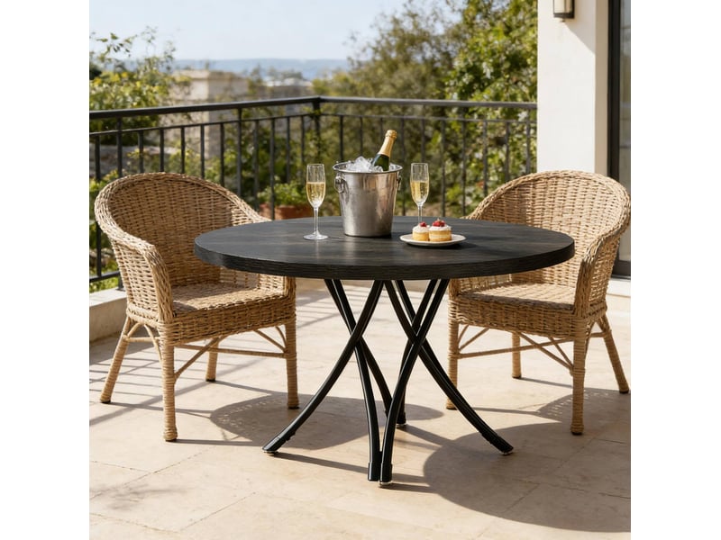  Table de salle à manger ronde pour 4 à 6 personnes avec pieds croisés style moderne pour cuisine en bois noir  - Conforama D