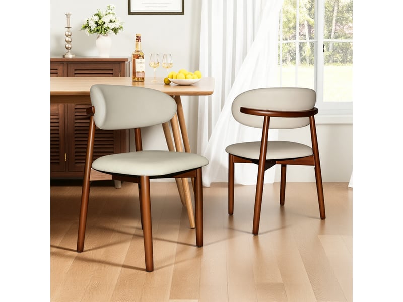 Chaise de salle à manger en bois massif noyer ergonomique dossier courbé pieds bois antidérapants lot de 2 - Conforama B