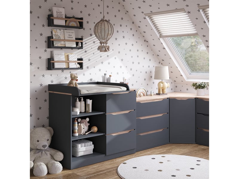  Vicco commode à langer, anthracitechêne artisan, 113x93cm avec 3 tiroirs  - Conforama C