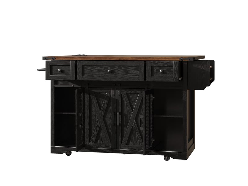  Desserte de cuisine 120.2x45.3x91.5 cm plateau extensible avec raccordement électrique mdf noir  - Conforama A