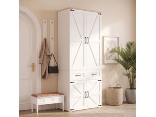 Armoire à portes battantes 90x50x200 cm, style maison de campagne, mdf blanc, meuble de rangement chambre et dressing