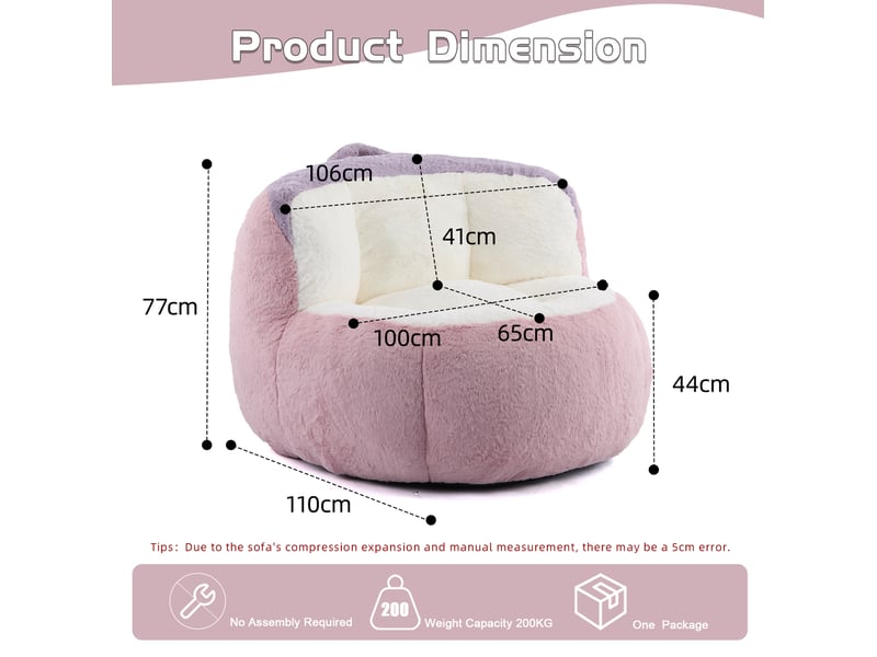 Fauteuil poire xxl 106x110x77 cm – rose, blanc et violet – tissu peluche, mousse et base antidérapante - Conforama C