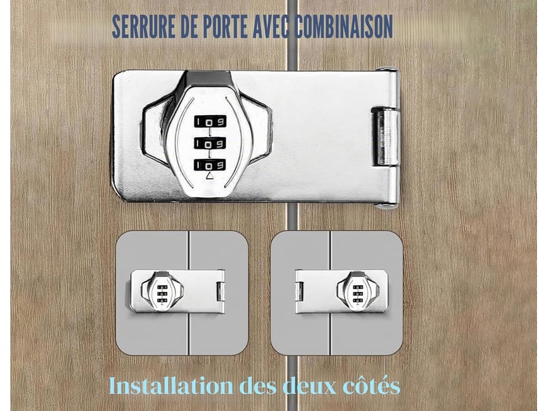  Loquet porte avec serrure a code, verrou porte placard serrure armoire 4 pouces 90 degrés  - Conforama C