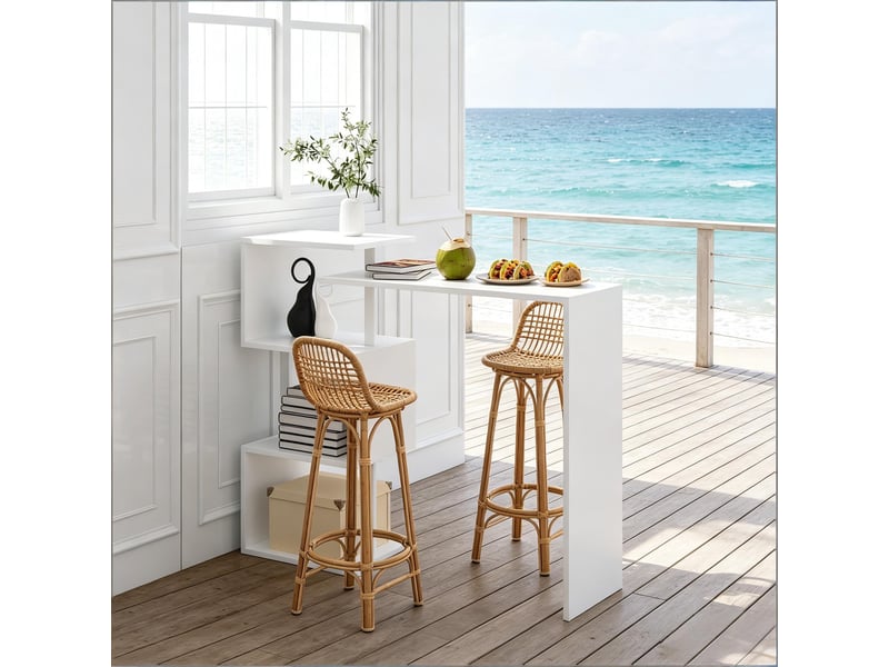  Table de bar avec 3 étagères de rangement pour cuisine et salon en mdf et métal 97,5×38×100 cm blanc  - Conforama D