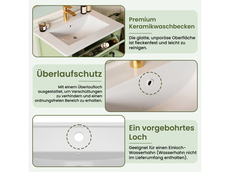 Meuble salle de bain 61 cm vert brillant avec lavabo en céramique  - Conforama C