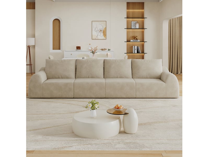  Canapé 4 places 324x95x85 cm en chenille kaki  - Conforama C