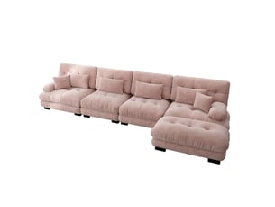 Canapé d'angle modulable 4 places en tissu rose avec ottomans mobiles, composition l ou droite pour salon