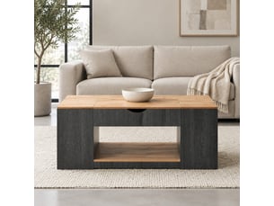Table basse relevable avec 3 rangements et niche ouverte pour salon en mdf 109,5×59,7×43 cm gris et marron