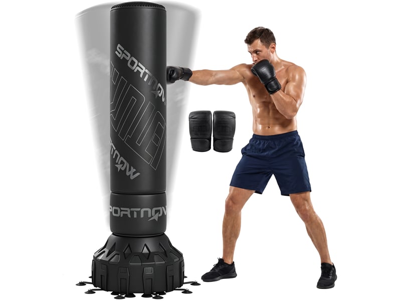  Sac de frappe autoportant de 180 cm, avec base à ventouses, lestable, amortisseur de chocs, gants inclus, pour l'entraînement à la boxe  - Conforama A