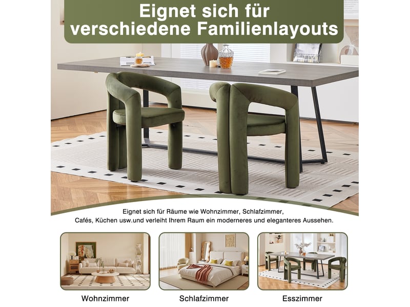  Lot de 2 chaises de salle à manger vertes en velours avec accoudoirs, design moderne minimaliste  - Conforama D