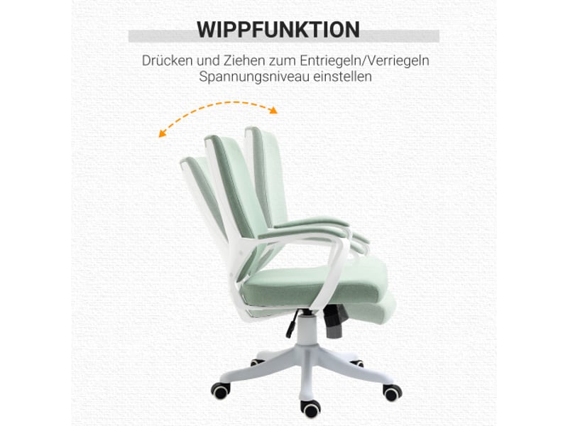  Chaise de bureau ergonomique pivotante à 360°, rembourrée, polyester vert, 62x69x92-100 cm  - Conforama D
