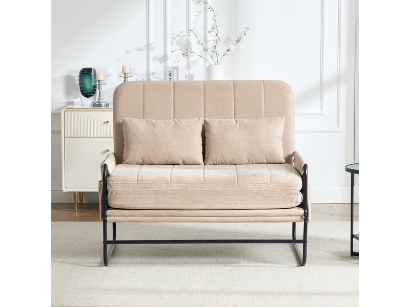 Canapé convertible 2 places avec poches latérales et coussin lombaire, structure métal, chenille kaki, 104×85×92 cm - Conforama C