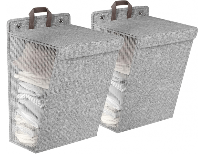  Lot de 2 paniers à linge pliables et suspendus avec couvercle, grille double face pour buanderie – gris 36 x 12 x 48 cm  - Conforama A