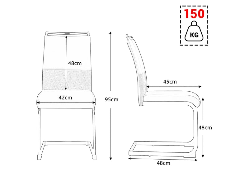 Chaise salle à manger moderne lot de 4, modèle stripe blanc, pu cuir, dossier haut rembourré - Conforama C