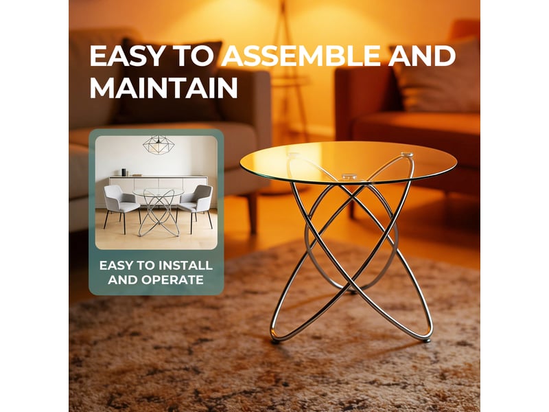  Table de salle à manger en verre et métal finition chrome, surface facile à nettoyer  - Conforama C