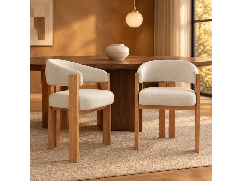  Chaise de salle à manger à dossier ergonomique, flanelle et métal, beige coloris naturel  - Conforama D