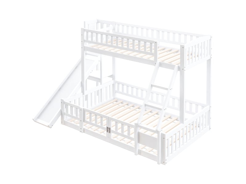  Lit superposé 140x200 cm, avec toboggan et rangements, en bois, blanc, sans matelas  - Conforama E