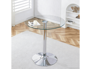 Table de salle à manger ronde en verre et métal pour bar, diamètre 89 cm, hauteur 92 cm argentée transparente