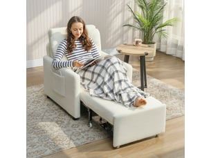 Fauteuil convertible 1 place, fauteuil-lit avec rangement caché, assise large et rembourrée, 72 x 85,5 x 91 cm, crème