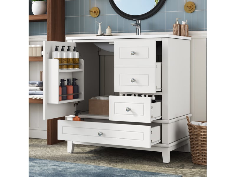 Meuble vasque sur pied 81x47x86 cm 3 tiroirs mdf blanc - Conforama B